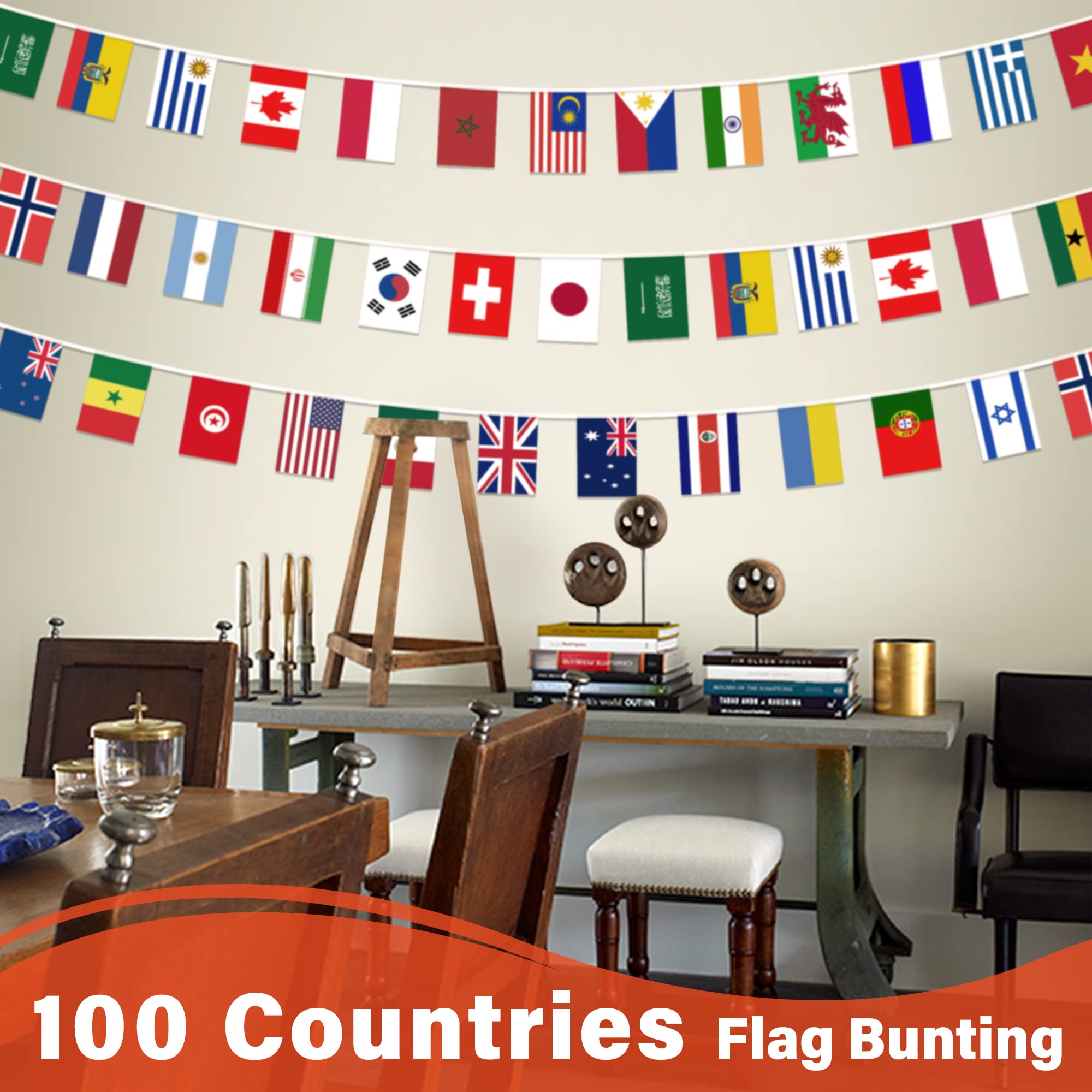 100 Countries String Flag, 82 ft International Flags Bunting Banner, World Flag Banner Decoration for World Cup Party, School, Sports Game Events, Grand Opening, Classroom