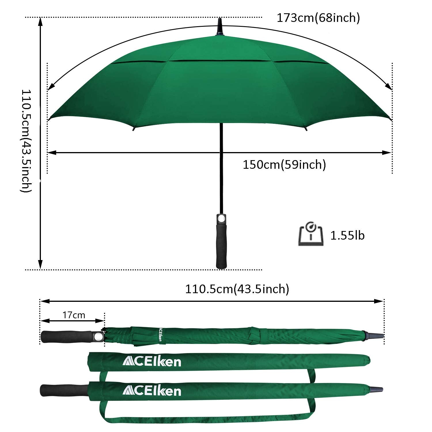 ACEIken Golf Umbrella Large 58/62/68 Inch Automatic Open Golf Umbrella Extra Large Oversize Double Canopy Vented Umbrella Windproof Waterproof for Men and Women