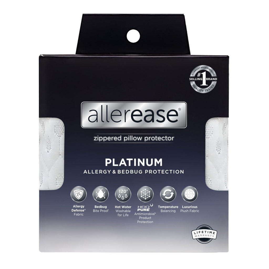 AllerEase Platinum Allergy Defense Particles Proof Temperatur Balancing Luxurious Plush Fabric Machine Washable Durable Zippered Pillow Protector, Standard/Queen Size, White