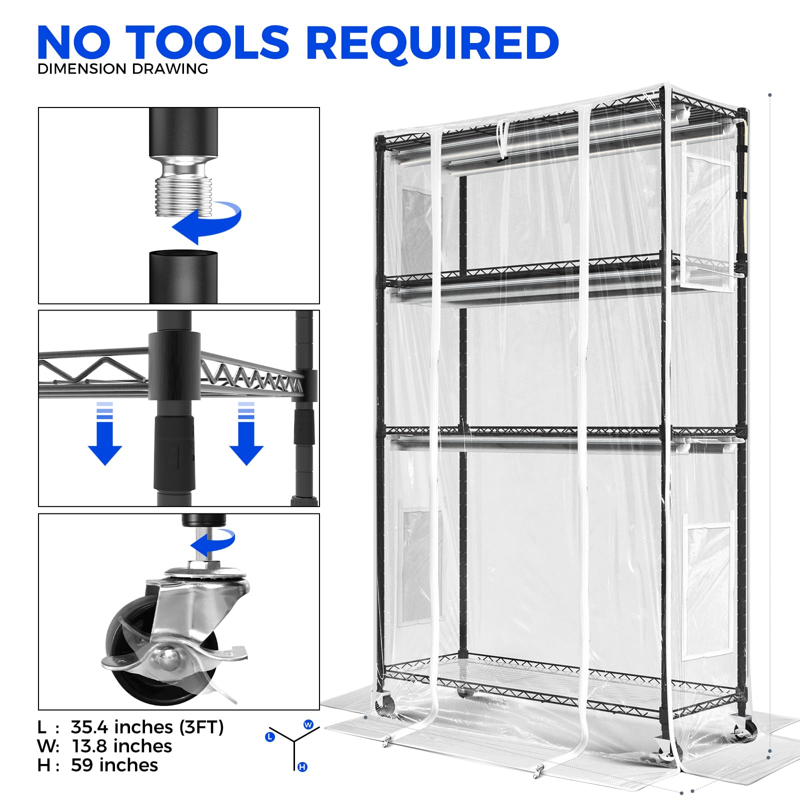Barrina Indoor Greenhouse with Grow Light, with 40W Seed Starting LED Indoor Plant Light, Portable Mini Greenhouse with Timer for Seed Starter Tray, Seedling, Sprouting, Microgreens, 23x23x23IN