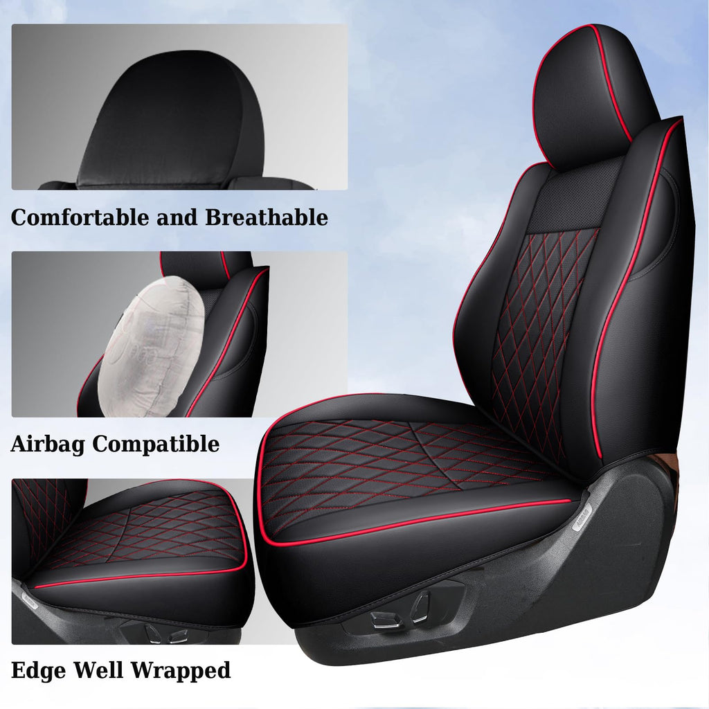 Coverado Tacoma Seat Covers, Car Seat Covers Front Seats, Leather Seat Covers for Cars Car Seat Protector Cushion Tacoma Accessories Custom Fit 2005-2023 Toyota Tacoma Double/Crew Cab(Black)