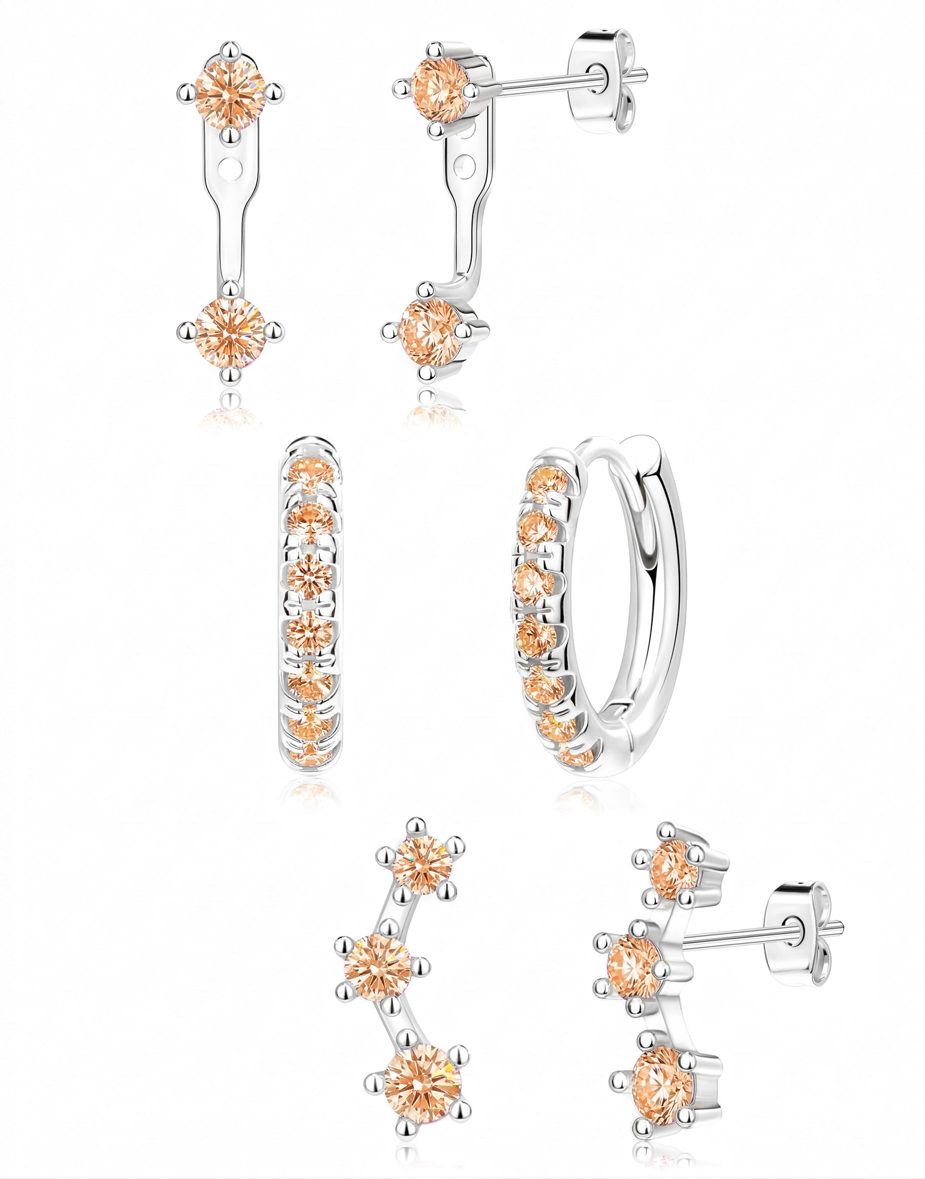 3 Pairs Dainty Small Earrings Set for Women Trendy, Birthstone Stud Huggie Hoop Jacket Stack for Cartilage Helix, Gold Plated Hypoallergenic Cute Women Fashion Accessories Western Jewelry Gifts
