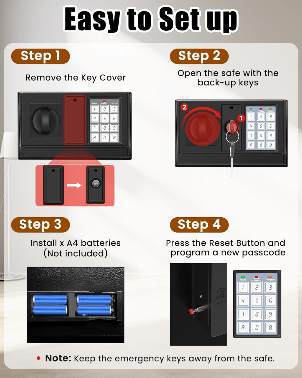 Home Safe Box, Safes with Fireproof Waterproof Bag, 9.84'' H Anti-Theft Digital Security Lock Box with Smart Alert System, Removable Shelf, Mute Function, Document Safes for Jewelry