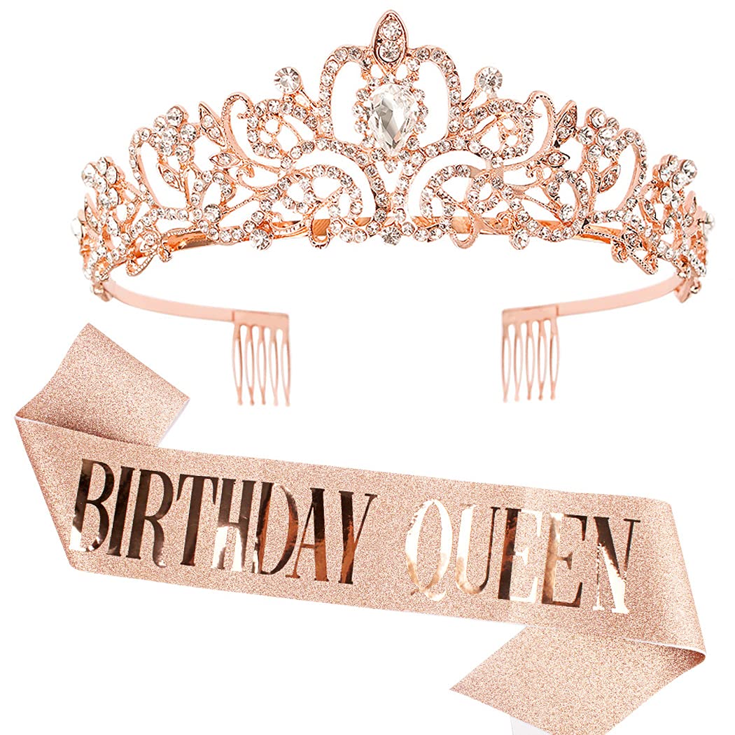 COCIDE Birthday Silver Tiara and Crowns Kit - Silver Tiara, Crown, Sash, Rhinestone Headband, Glitter Sash for Women & Girls Birthday Party Decorations