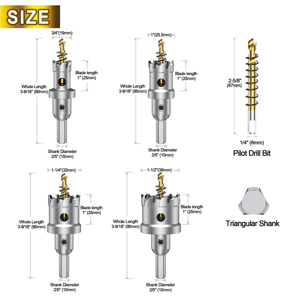 ASNOMY 12PCS TCT Hole Saw Kit for Hard Metal, 5/8"-2-1/8" Inch Tungsten Carbide Tipped Hole Cutter Set with Titanium-Plated Pilot Drill bit for Metal, Stainless Steel, Iron, Wood, Plastic