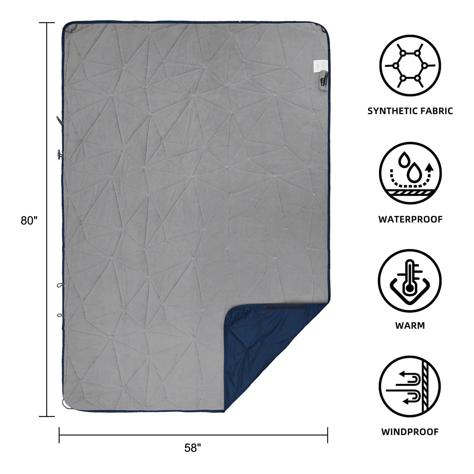 Large Outdoor Waterproof Blanket Extra Thick Fleece Stadium Blanket for Camping, Car, Pet, Picnics - Windproof, Wearable, Machine Washable 80" x 58" (Black Check)