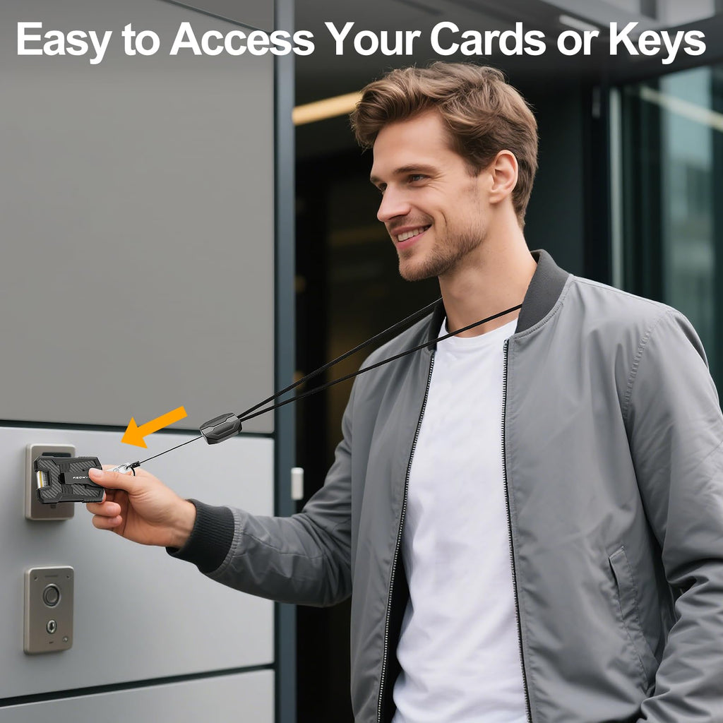 Oaridey Retractable Badge Holder with Belt Clip, Heavy Duty Retractable Keychain with Tactical ID Card Holder (Holds 6 Cards) - 31.5” Retractable Badge Reel Key Chain
