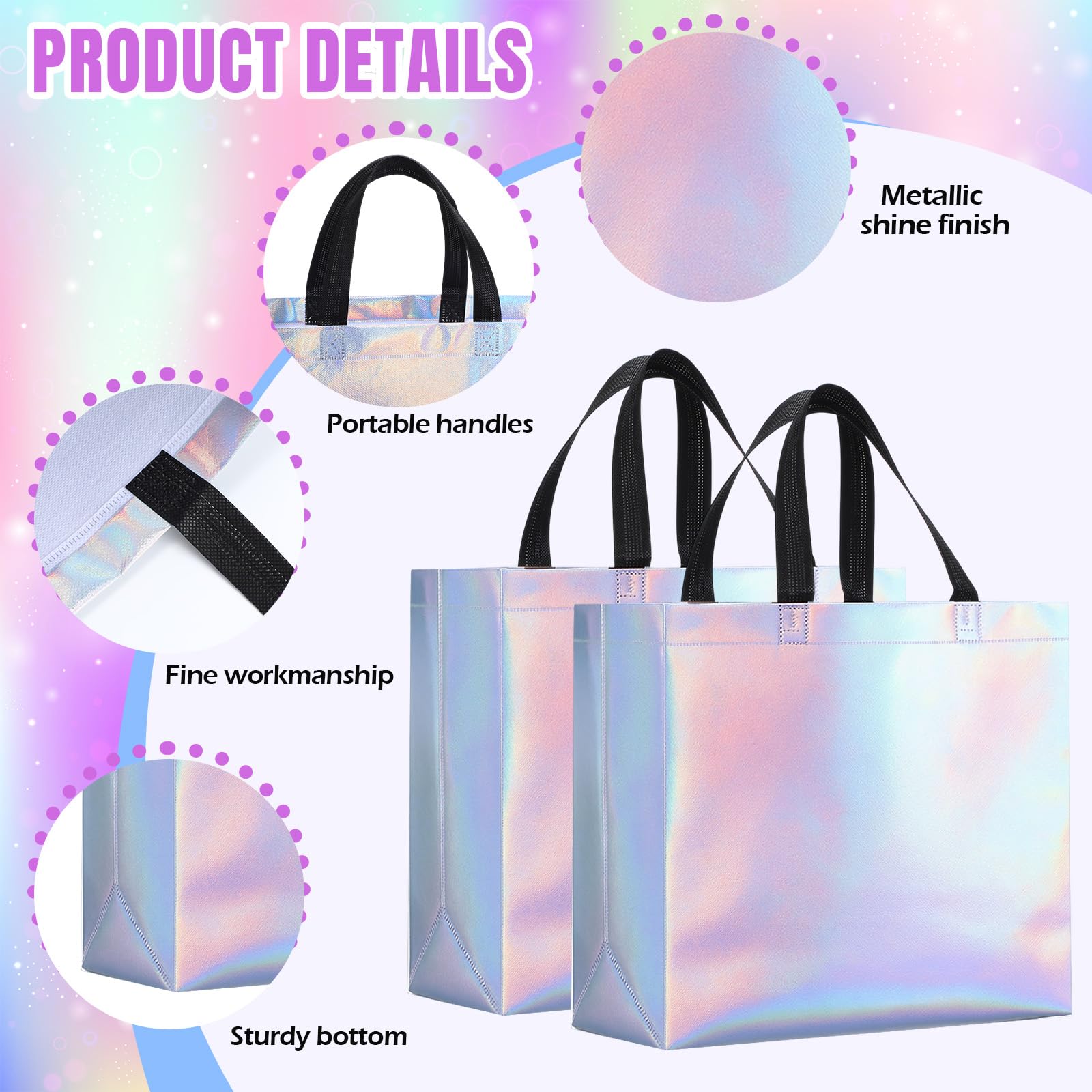 Eccliy 80 Pcs Reusable Gift Bags Set Glossy Grocery Gift Tote Bag with Hadnle for Wedding, Father's Day, Graduation, Summer Event (10 x 8 x 4.7 Inch,Black)