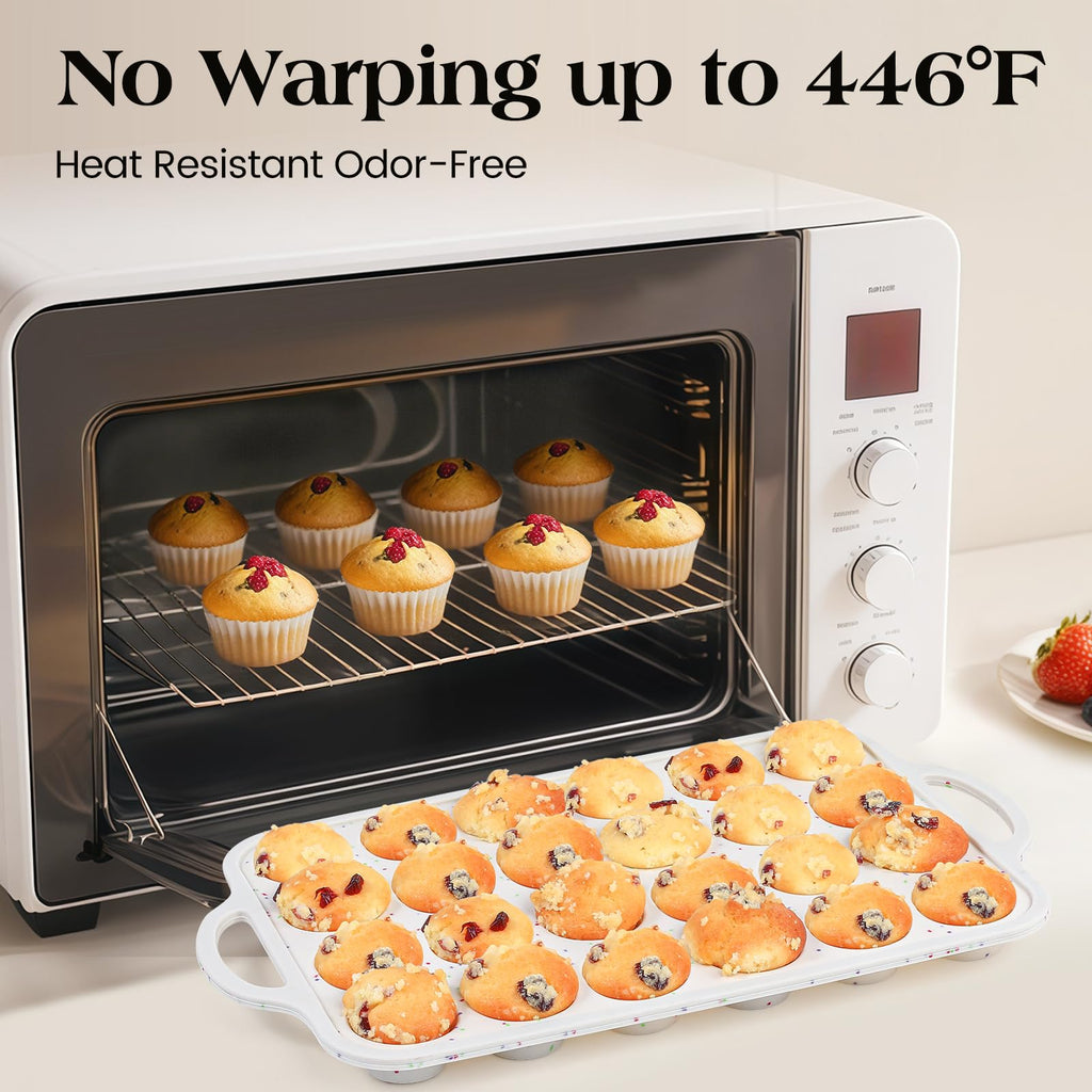 Vinino Silicone Muffin Pans for Baking with Metal Reinforced Frame, 12 Cups Regular Size Nonstick Brown Silicone Cupcake Pan, BPA Free Oven Dishwasher Safe Baking Mold for Muffins Cupcakes
