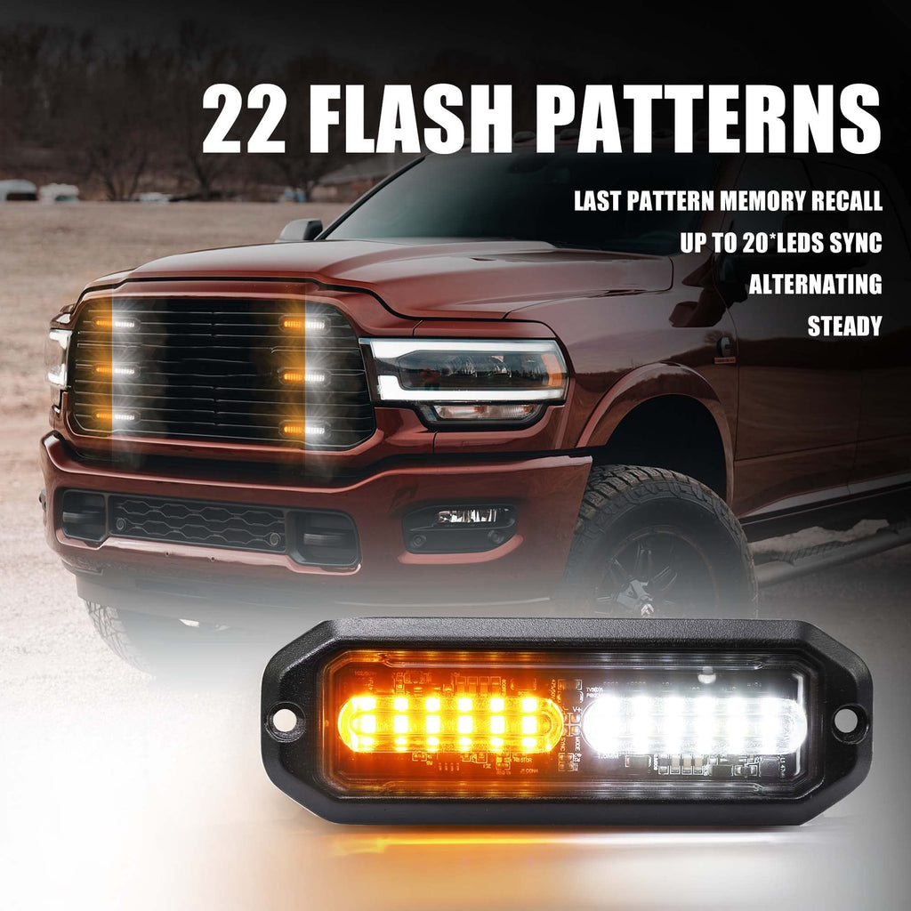 WINECO Amber led strobe lights for trucks 8pcs 12-LED Surface Mount Flashing Strobe Lights kit for Trucks Car Vehicles LED Mini Grille Grill Strobe Light Head Emergency Hazard Warning lights