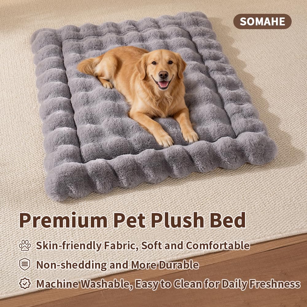 SOMAHE Cat Bed Mat, Soft Plush Faux Fur Kneading Pet Bed, Machine Washable Cat Sleeping Pad for Indoor Cats & Kittens, Non-Slip Fluffy Cat Rug for Couch Sofa Floor, 23x15 Inch Grey