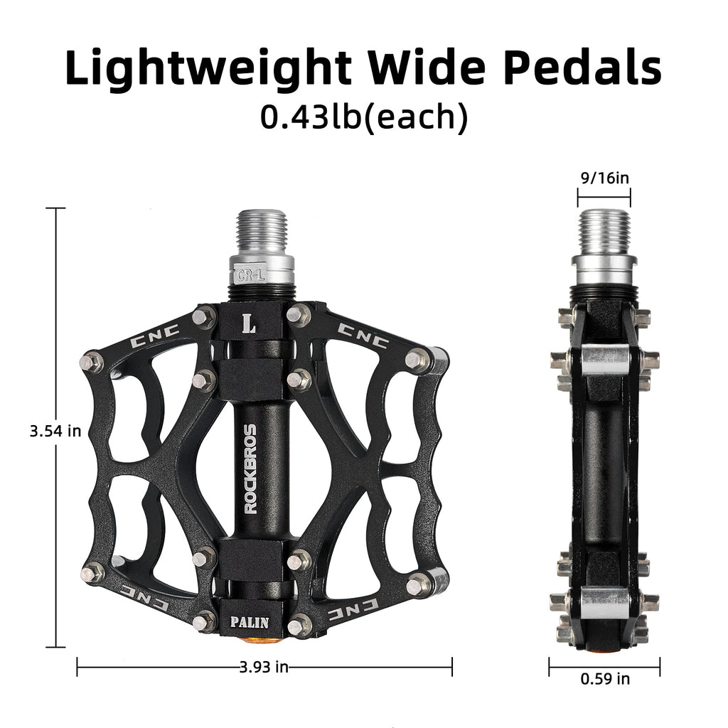 ROCKBROS Mountain Bike Pedals MTB Pedals CNC Non-Slip Lightweight Aluminum Alloy Bicycle Pedals Sealed Bearings Bicycle Platform Pedals 9/16" BMX Road Bike Pedal