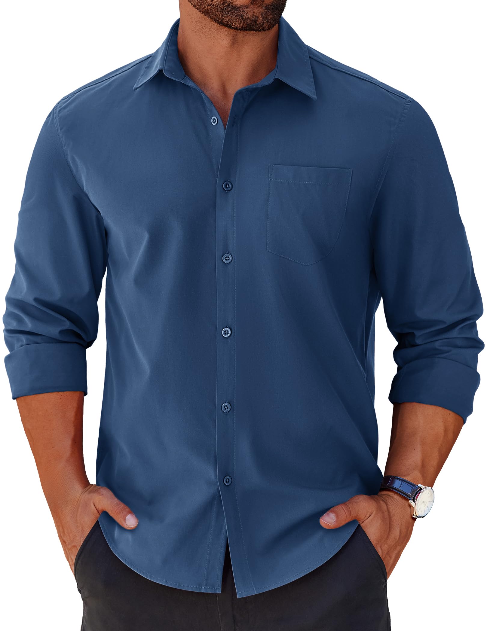 COOFANDY Mens Long Sleeve Button Down Shirts Casual Untucked Shirts for Men Dress Shirts Beach Wedding Shirts