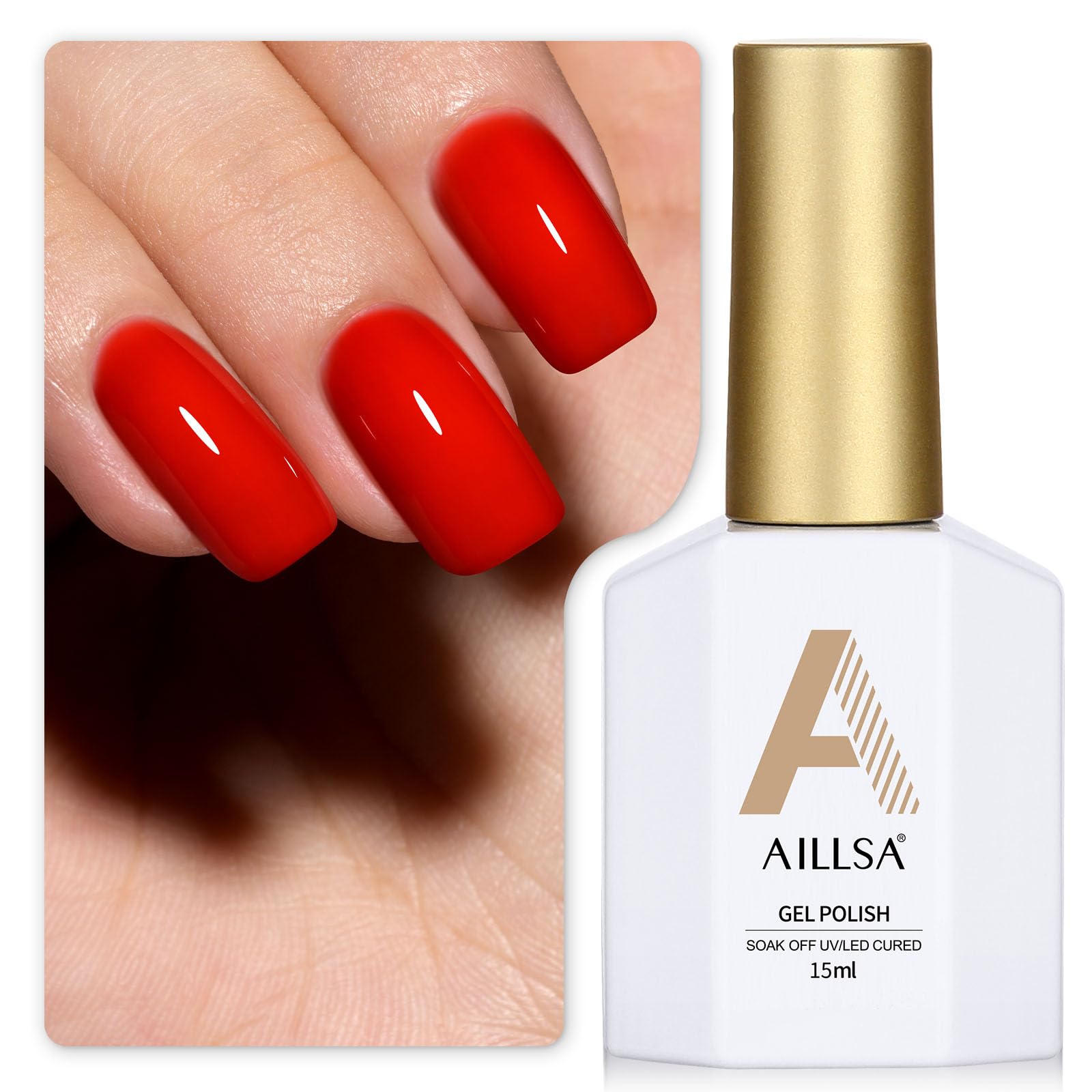 AILLSA Red Gel Nail Polish Ruby Red Gel Polish Bright Rose Color Polish Apple Candy Nails Long Lasting Soak Off U V Gels Nail Polish Nail Art Manicure Salon at Home 0.51 Fl Oz