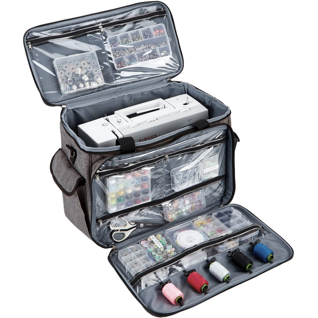HOMEST Sewing Machine Carry Case, with Shoulder Strap and Front Pocket | Fits most standard Singer, Brother and Janome machines, with storage pockets for sewing accessories and tools, Floral