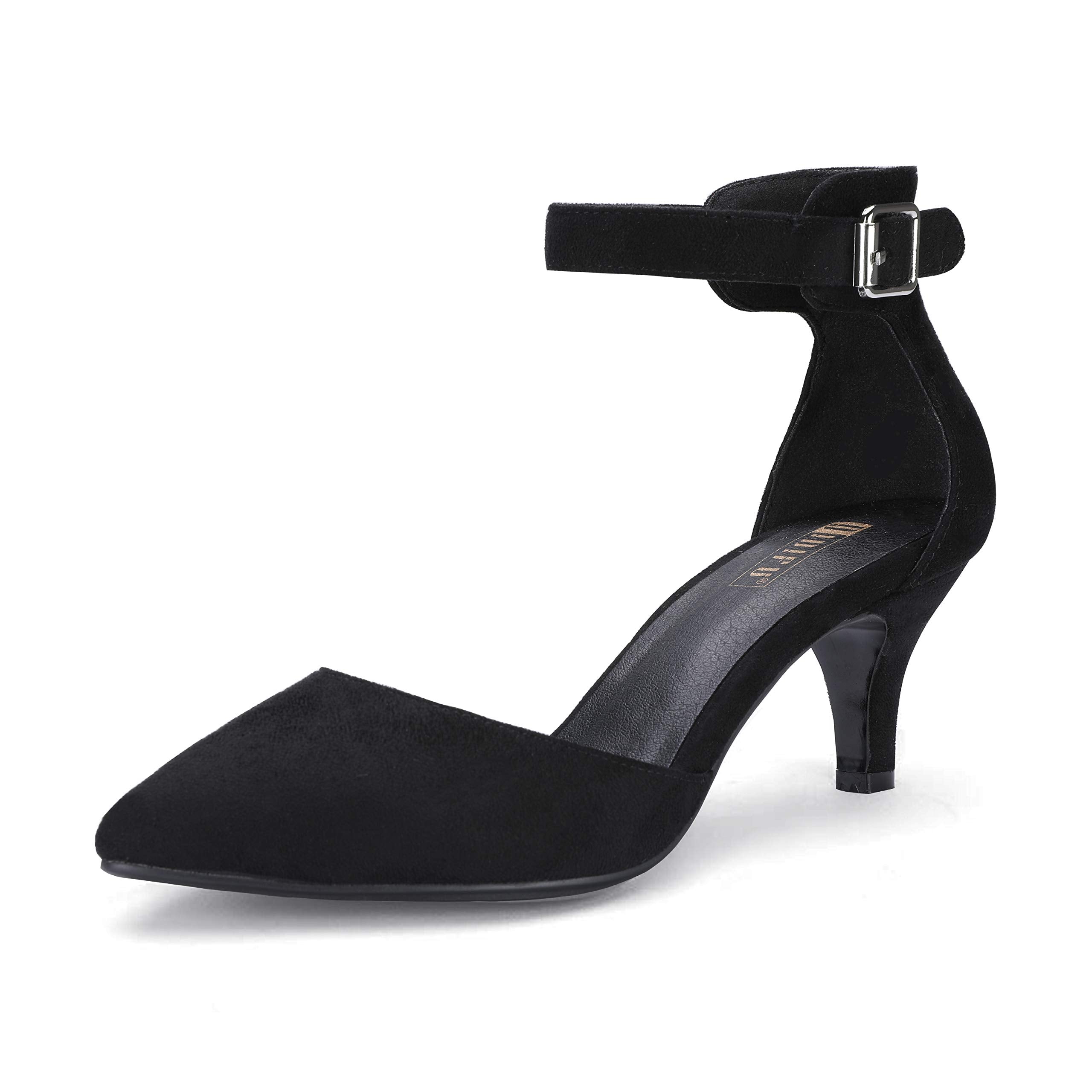 IDIFU Women's IN3 D'Orsay Pumps Low Kitten Heels for Women Dress Shoes Pointed Closed Toe Wedding Bride Ankle Strap Dressy Silver Black Nude White Gold Heels for Women