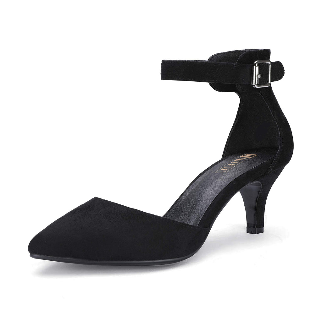 IDIFU Women's IN3 D'Orsay Pumps Low Kitten Heels for Women Dress Shoes Pointed Closed Toe Wedding Bride Ankle Strap Dressy Silver Black Nude White Gold Heels for Women