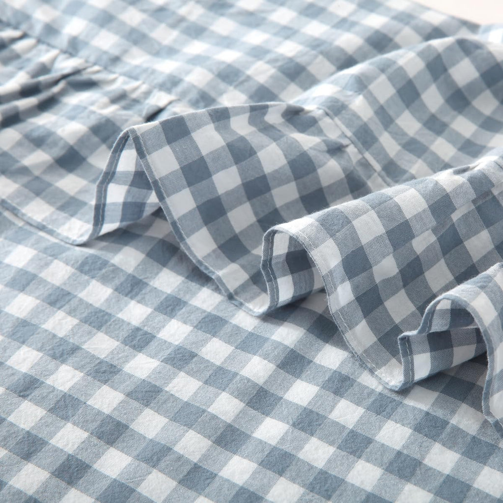 Silnuo Green/White Plaid Ruffled Queen Size Pillow Shams Set of 2,Washed Cotton Shabby Checkered Gingham Farmhouse Bed Pillow Covers 20"x30"