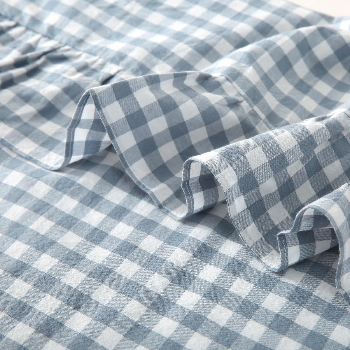 Silnuo Green/White Plaid Ruffled Queen Size Pillow Shams Set of 2,Washed Cotton Shabby Checkered Gingham Farmhouse Bed Pillow Covers 20"x30"