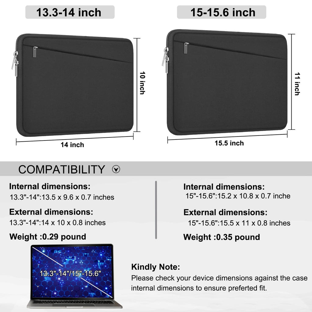 Laptop Sleeve Case 13.3 Inch, Durable 14 Inch Laptop Case Computer Carrying Bag Protective Cover Compatible with 13 14 inch MacBook Pro, MacBook Air, Dell, HP, Lenovo, Notebook, Computer, Black