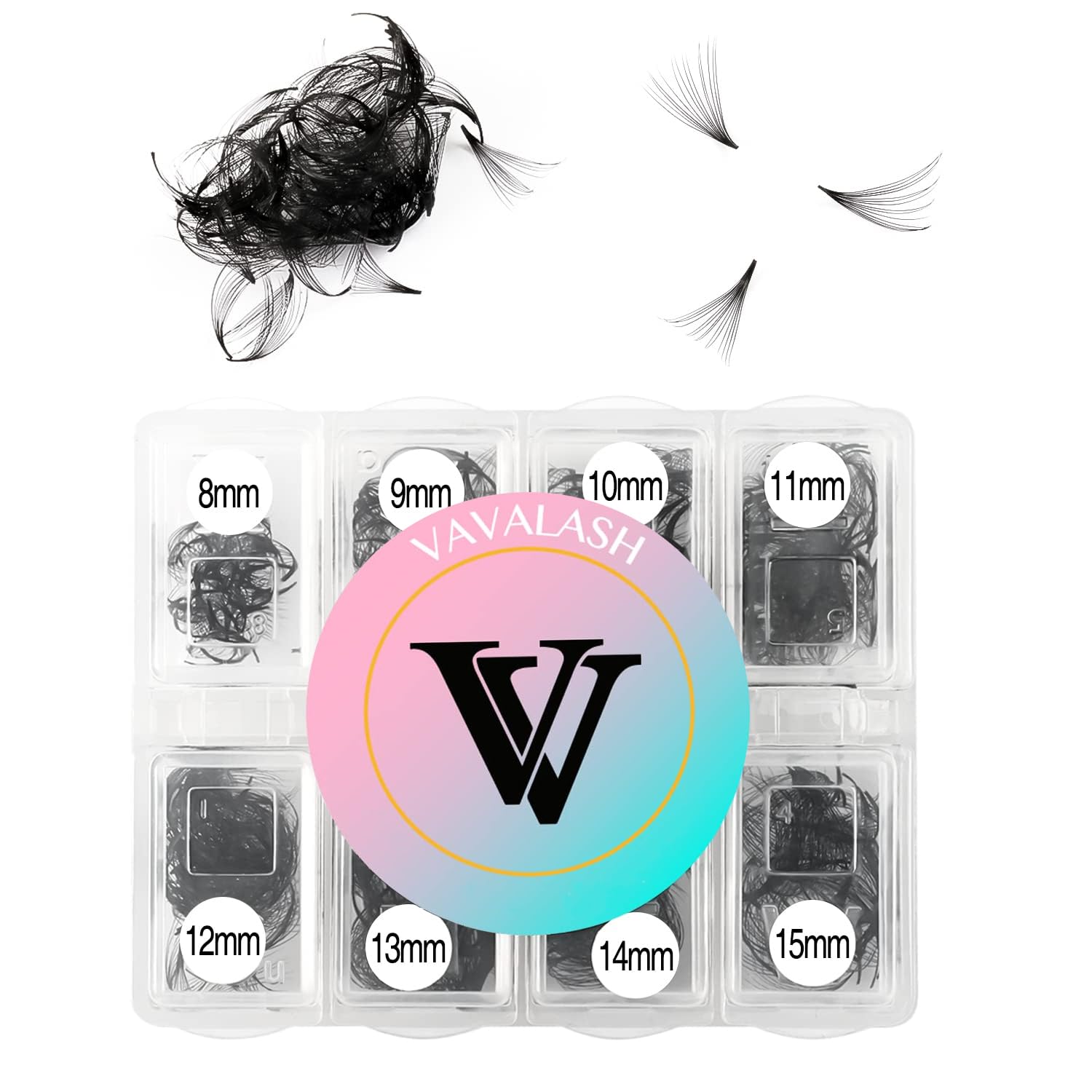 VAVALASH Premade Fans Eyelash Extensions 320 Fans 10D 14D 16D 20D 0.03 0.05 0.07 Thickness C/D Curl Middle Stem Premade Fans Russian Volume Lash Extensions (320 Fans-10D-0.03-D-8-15mm)