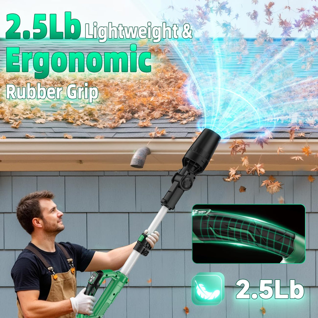 KIMO Leaf Blower Cordless with Battery and Charger, 540CFM/220MPH, Precision Adjustment Handle, 3Speeds w/ Visual Panel, Lightweight, 2 Extended Tube, 2* 2.0 Battery Powered Leaf Blowers for Lawn Care
