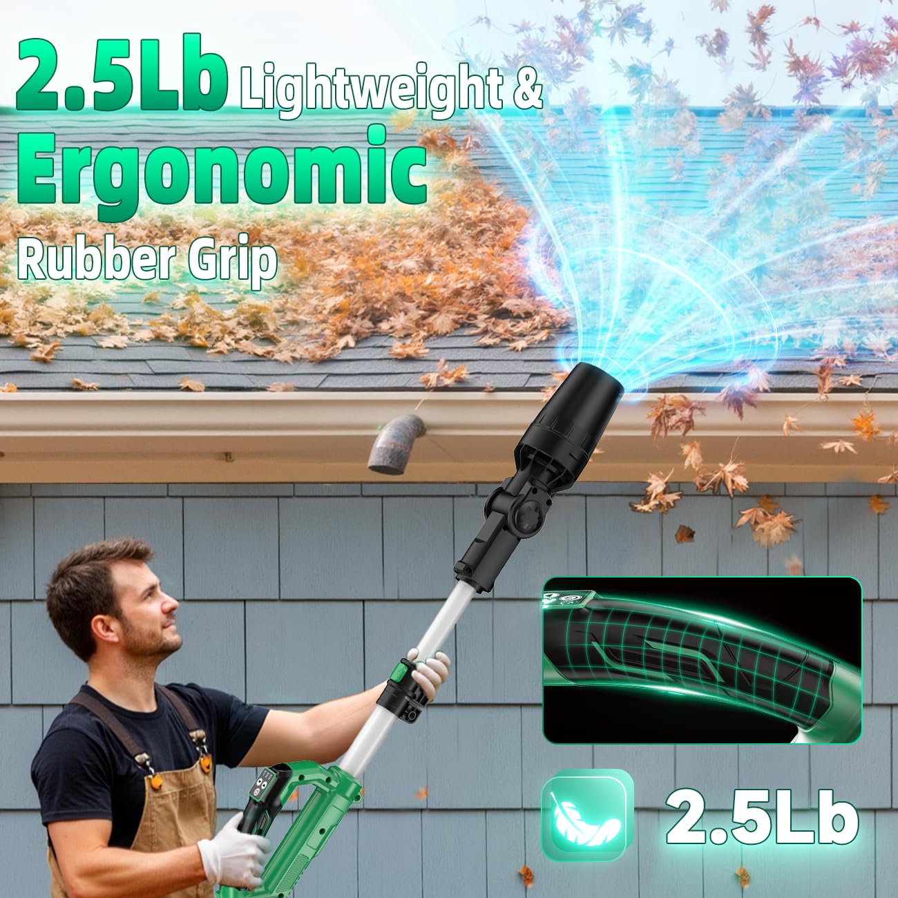 KIMO Leaf Blower Cordless with Battery and Charger, 540CFM/220MPH, Precision Adjustment Handle, 3Speeds w/ Visual Panel, Lightweight, 2 Extended Tube, 2* 2.0 Battery Powered Leaf Blowers for Lawn Care