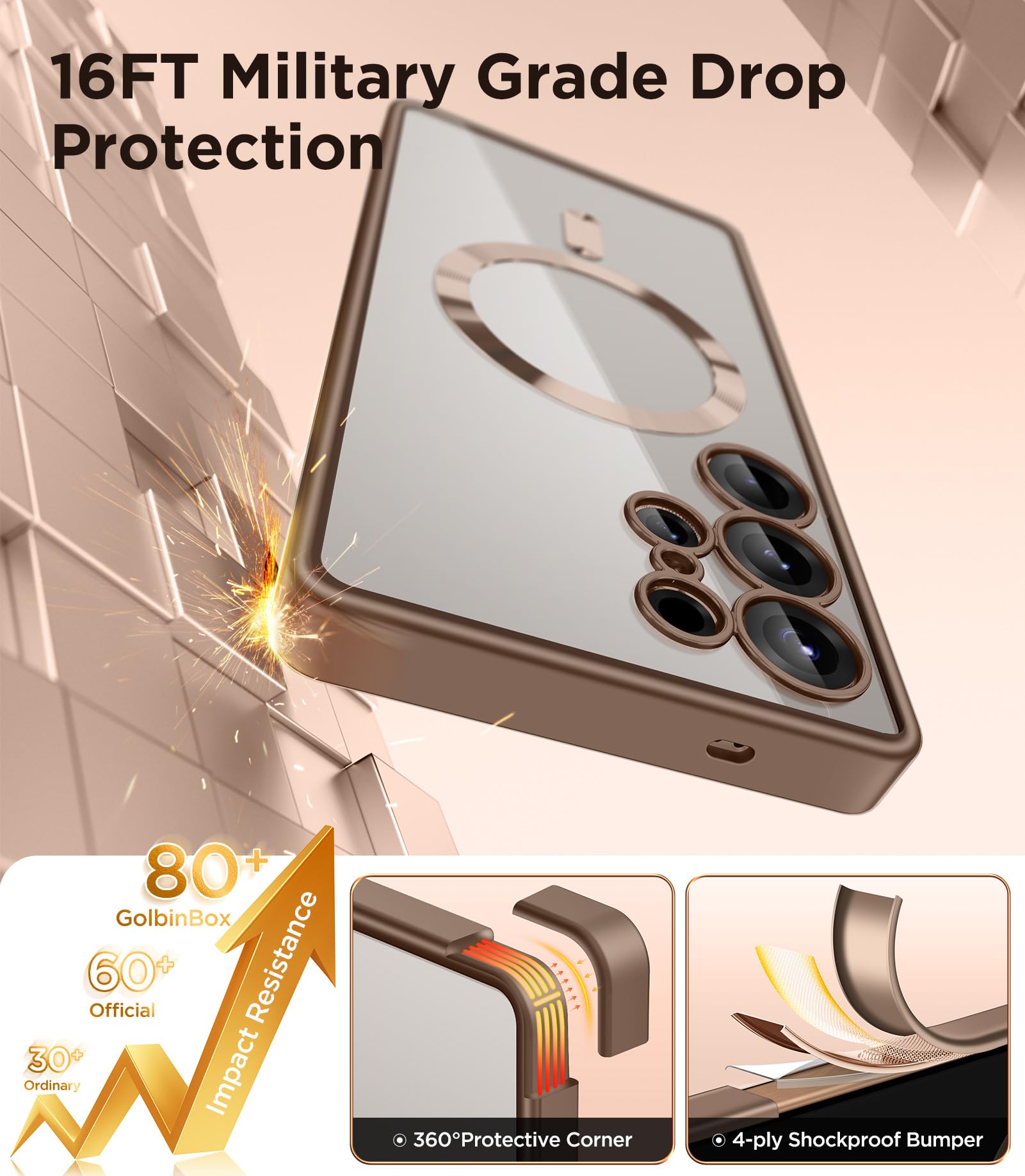 Magnetic Case Compatible with Samsung Galaxy S25 Ultra,Compatible with MagSafe,[Full Camera Protection][Screen Protector] Shockproof Plating Clear Phone Cover for Galaxy S25 Ultra(Black/Clear)