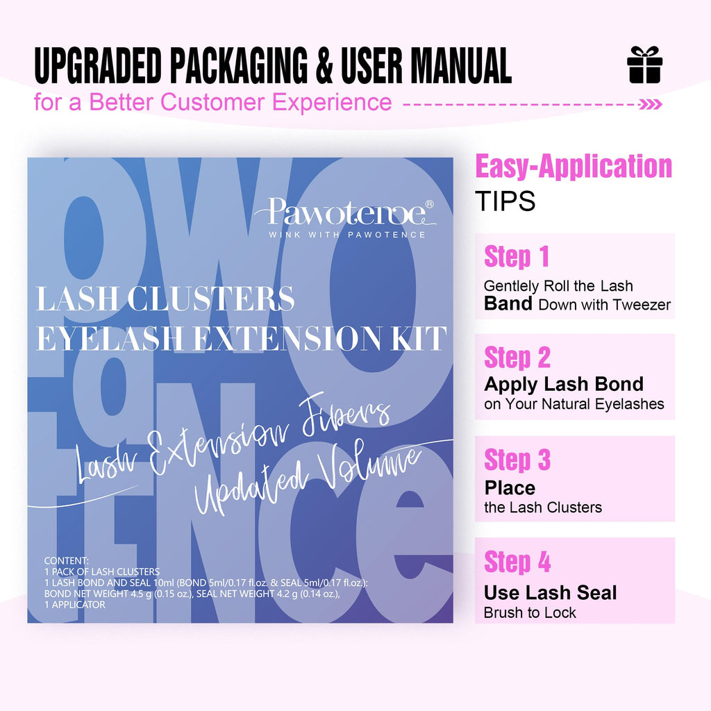 Pawotence Lash Extension Kit DIY 280pcs Individual Lash Clusters Kit 20D&30D Natural 9-15mm Cluster Eyelash Extensions Kit with Lash Bond and Seal, Tweezers for Self Use (20D&30D, 0.07D, 9-15mm, Kit)