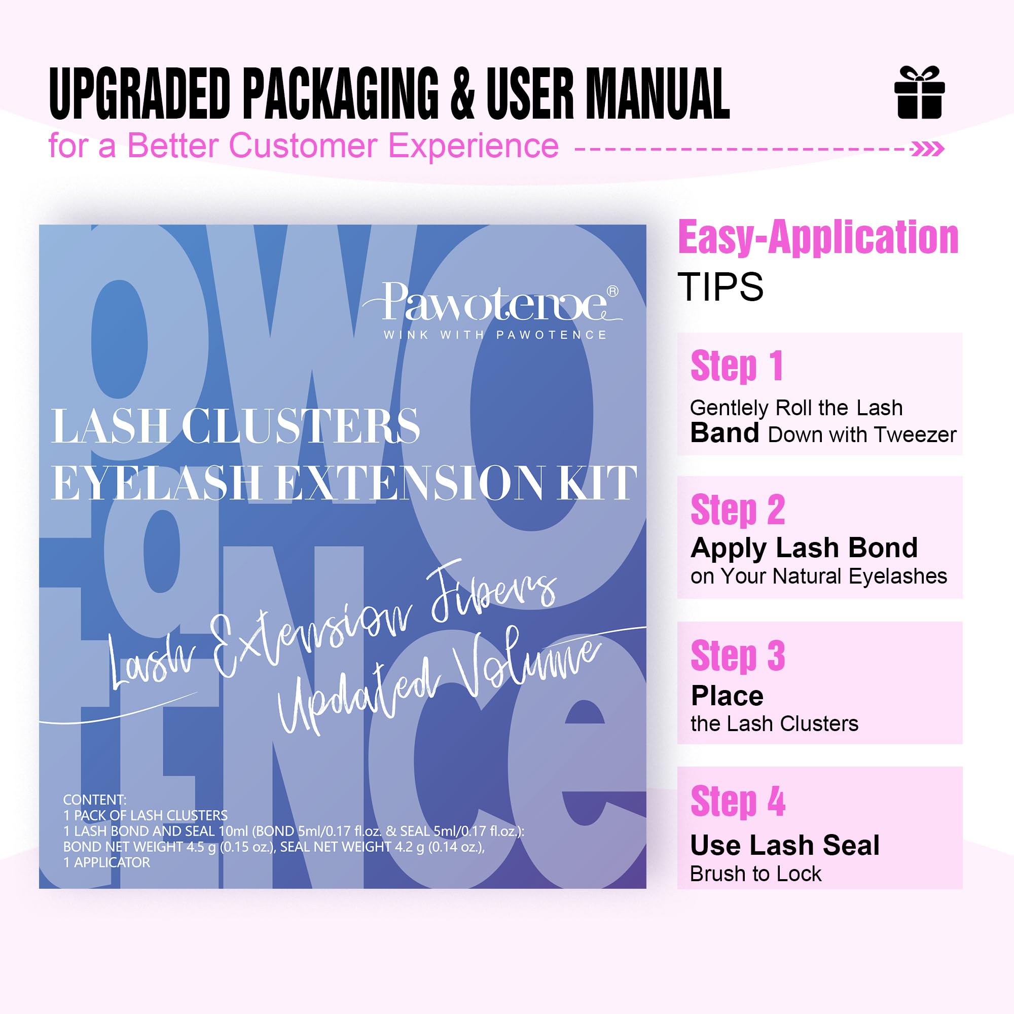 Pawotence Lash Extension Kit DIY 280pcs Individual Lash Clusters Kit 20D&30D Natural 9-15mm Cluster Eyelash Extensions Kit with Lash Bond and Seal, Tweezers for Self Use (20D&30D, 0.07D, 9-15mm, Kit)