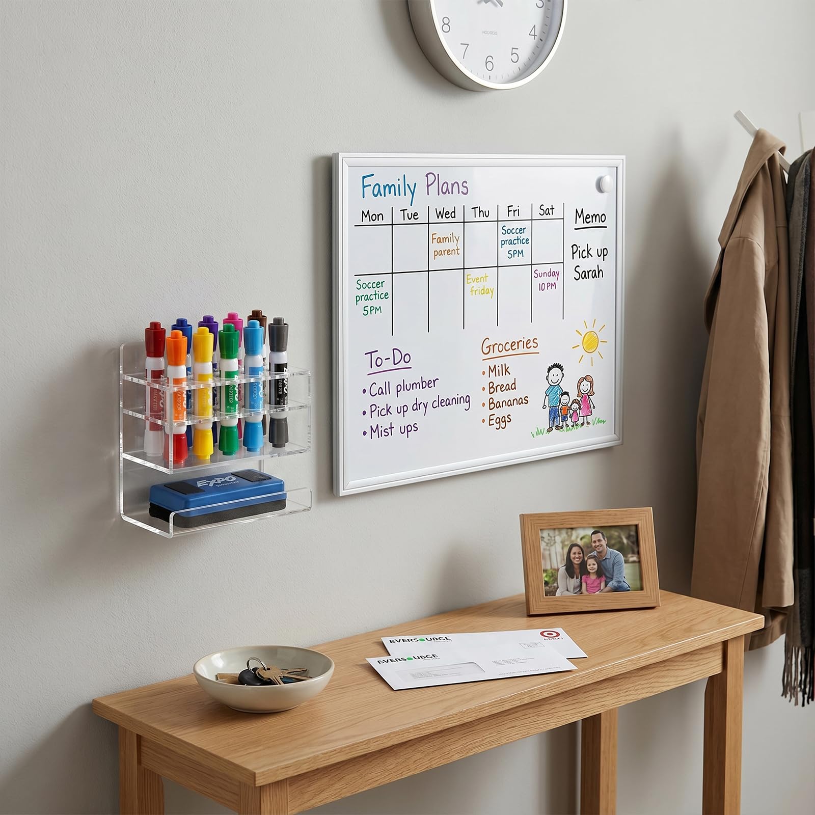MyGift Dry Erase Marker Holder 10 Slots Whiteboard Marker Holder for Wall Dry Erase Eraser Holder Wall Mount Black