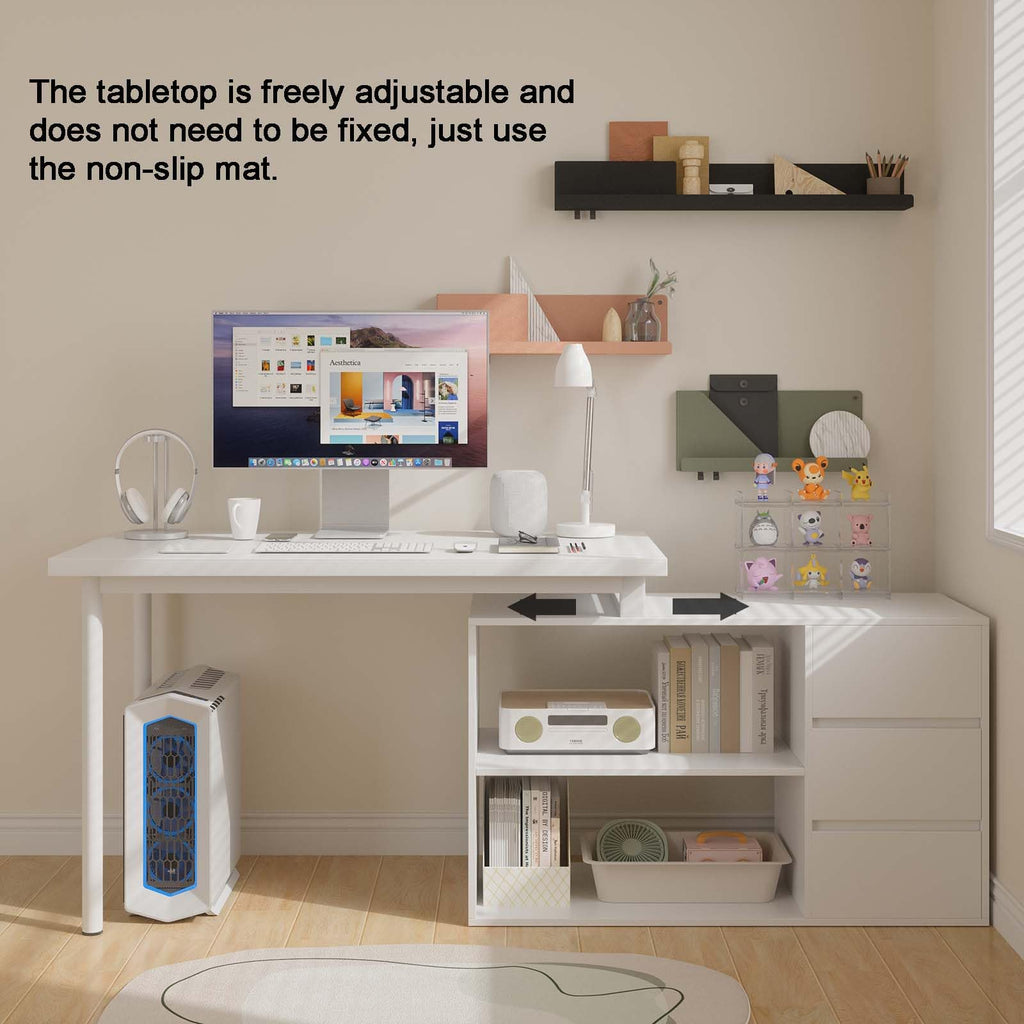 Bobve L Shaped Computer Desk, 47 Inch Home Office Desk with File Drawers & Storage Shelves, Small Corner Computer Desk for Small Space (Black + White)