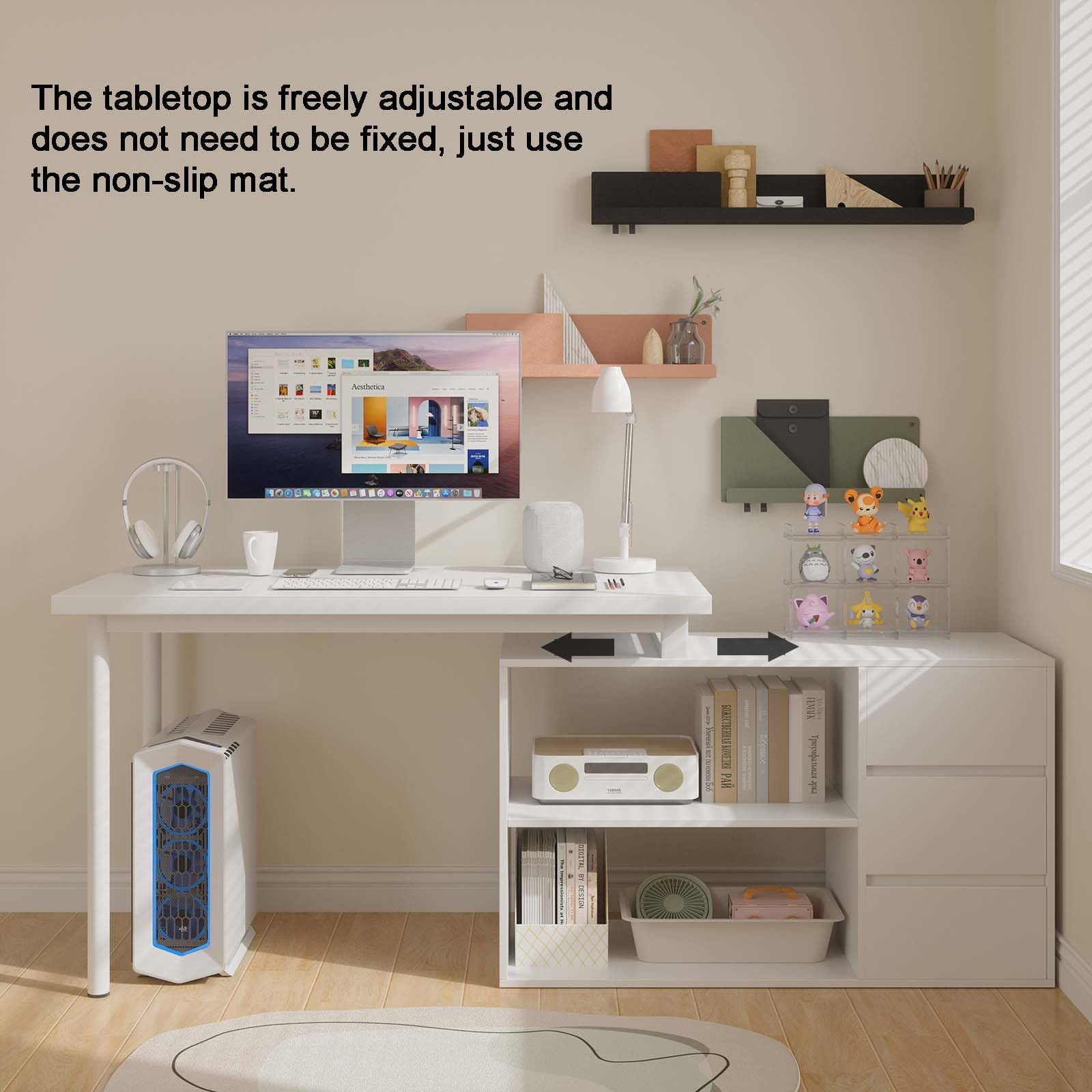 Bobve L Shaped Computer Desk, 47 Inch Home Office Desk with File Drawers & Storage Shelves, Small Corner Computer Desk for Small Space (Black + White)