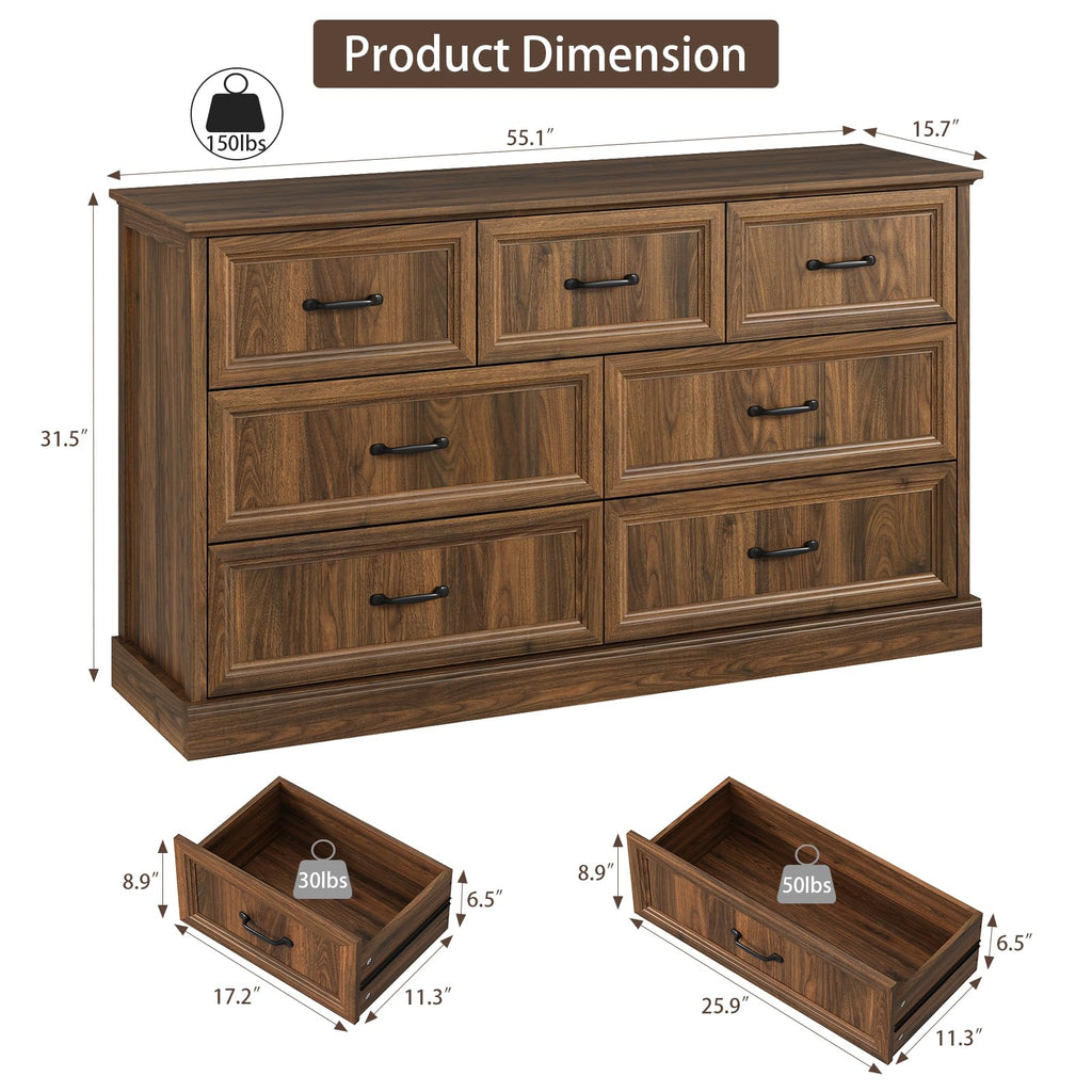 Farmhouse 5 Drawers Dresser for Bedroom, 44" Tall Brown dresser Wood Rustic Chest of Drawers with Wide Metal Handle,Natural Texture,Drawer Organizer for Bedroom,Living Room,Hallway and Entryway