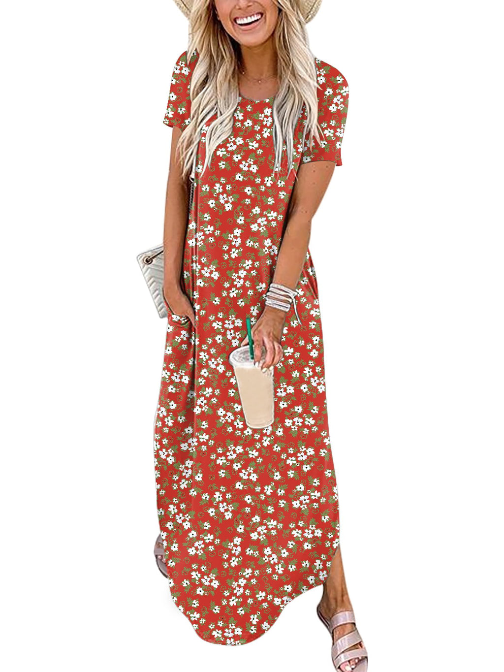 ANRABESS Womens Summer Maxi Dress Short Sleeve Casual Loose Long T Shirt Dresses Split Vacation Beach Sundress Travel Outfits