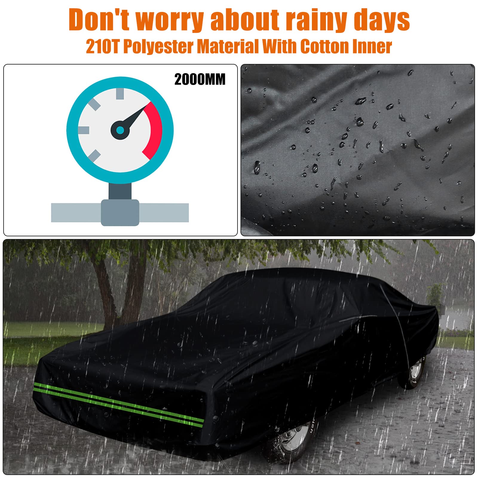 Waterproof Car Cover Replace for 1964-1978 Ford Mustang, 6 Layers All Weather Custom-Fit Mustang Full Car Covers with Zipper Door for Snow Rain Dust Hail Protection (1964-1978)