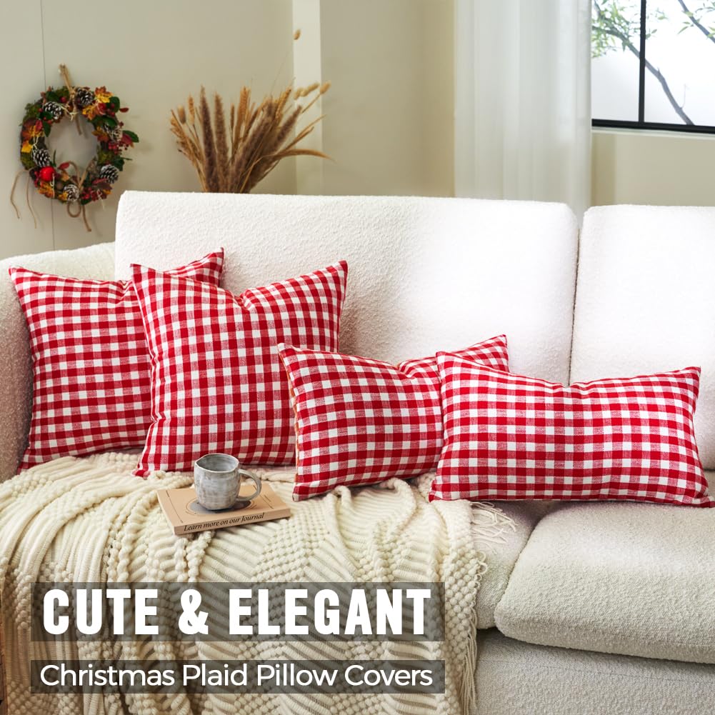 CARRIE HOME Black and White Buffalo Plaid Outdoor Pillow Covers 16x16 Set of 2, 16 x 16 Modern Farmhouse Decor Couch Pillows, Black White Winter Christmas Holiday Plaid Pillows (No Pillow Inserts)