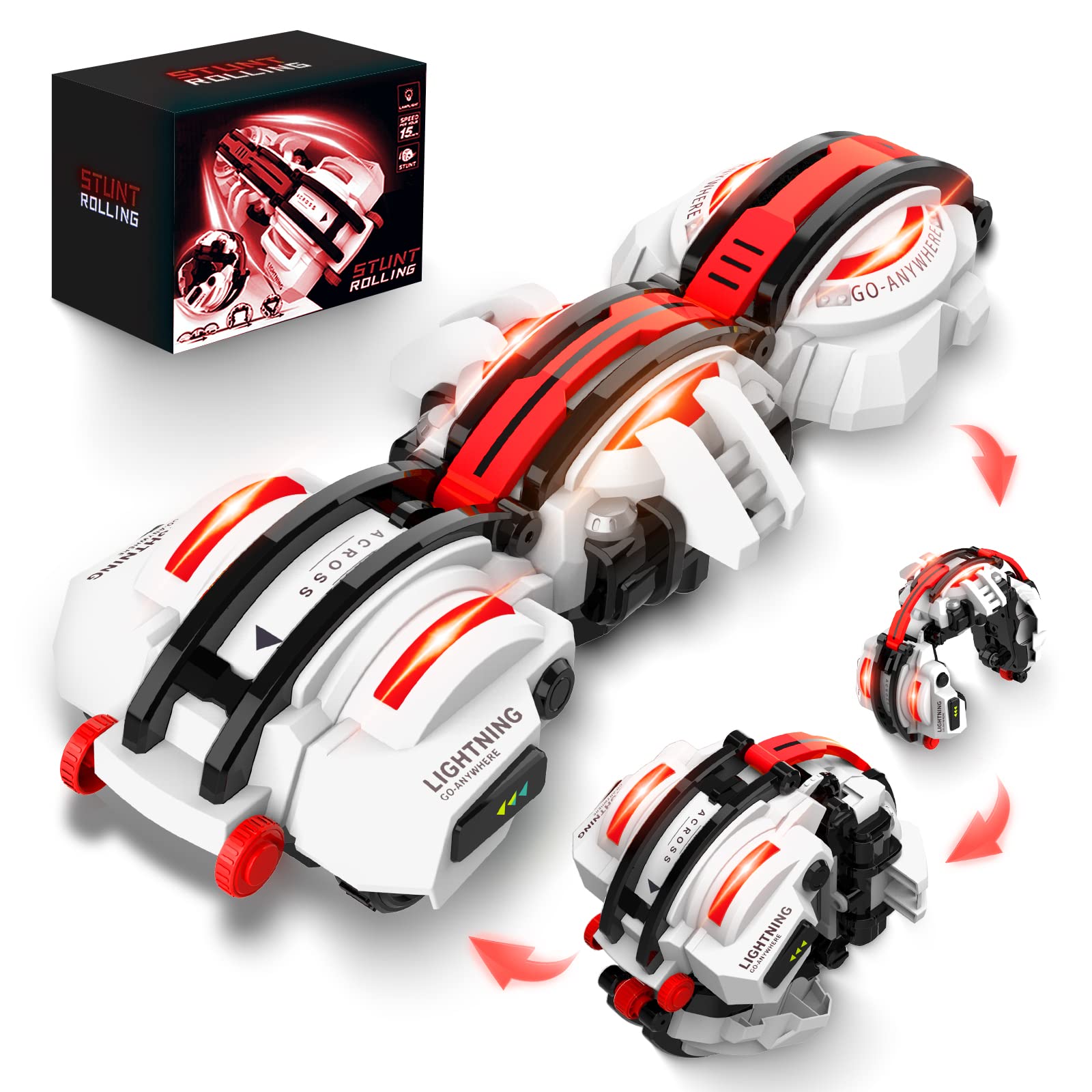 BAZADER RC Car with LED Lights - Remote Control Car Snakes 360° Roll Toy, Birthday for Kids Age 7 8 9 10 11+ Year Old, 2 Batteries 60+min, Indoor/Outdoor Toy for 6-12 yr Teen Boys