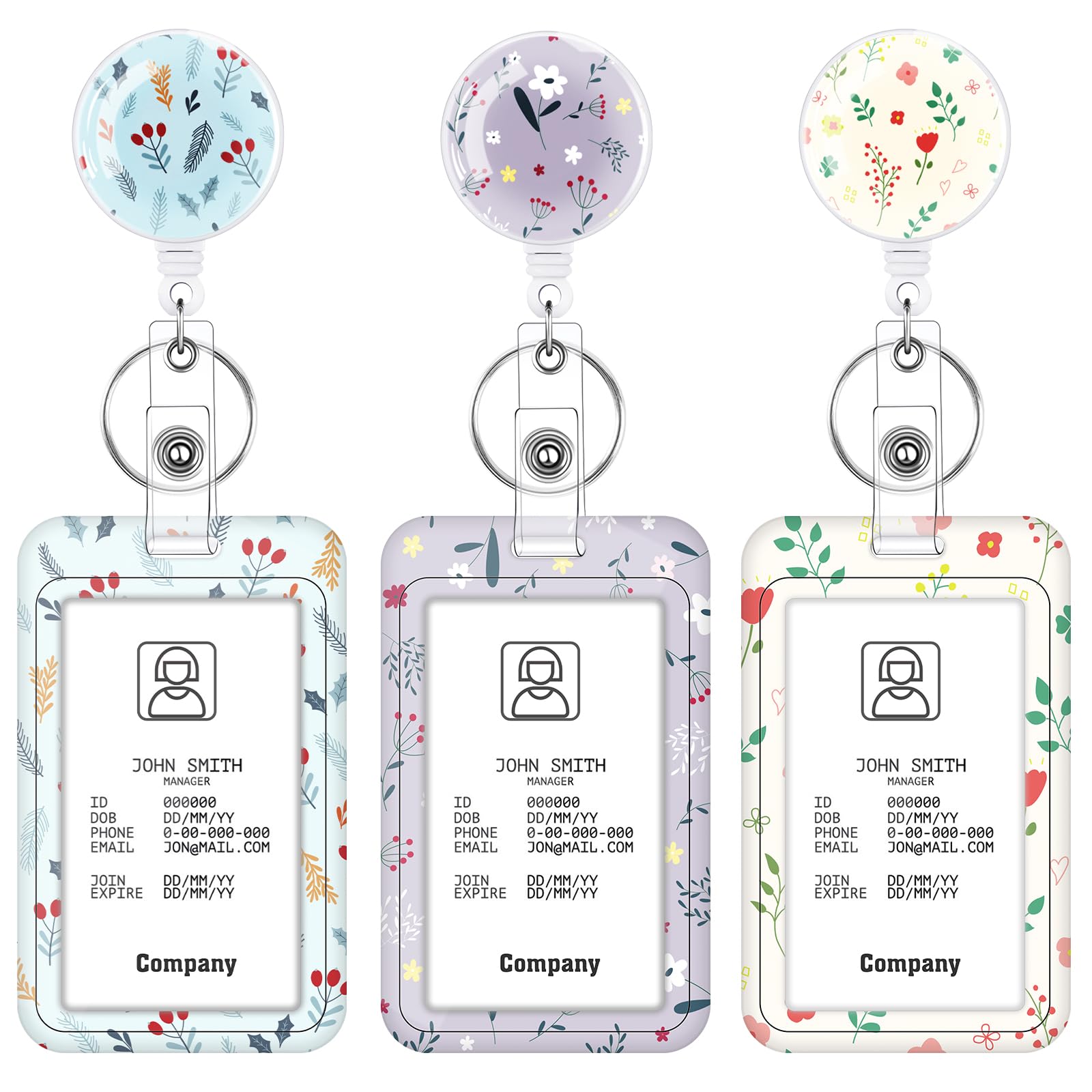 3 Set Badge Holder Retractable Reel Bloom ID Badge Holders with Clip Cute Name Badge Holders for Teacher Nurse Doctor Student Office Workers