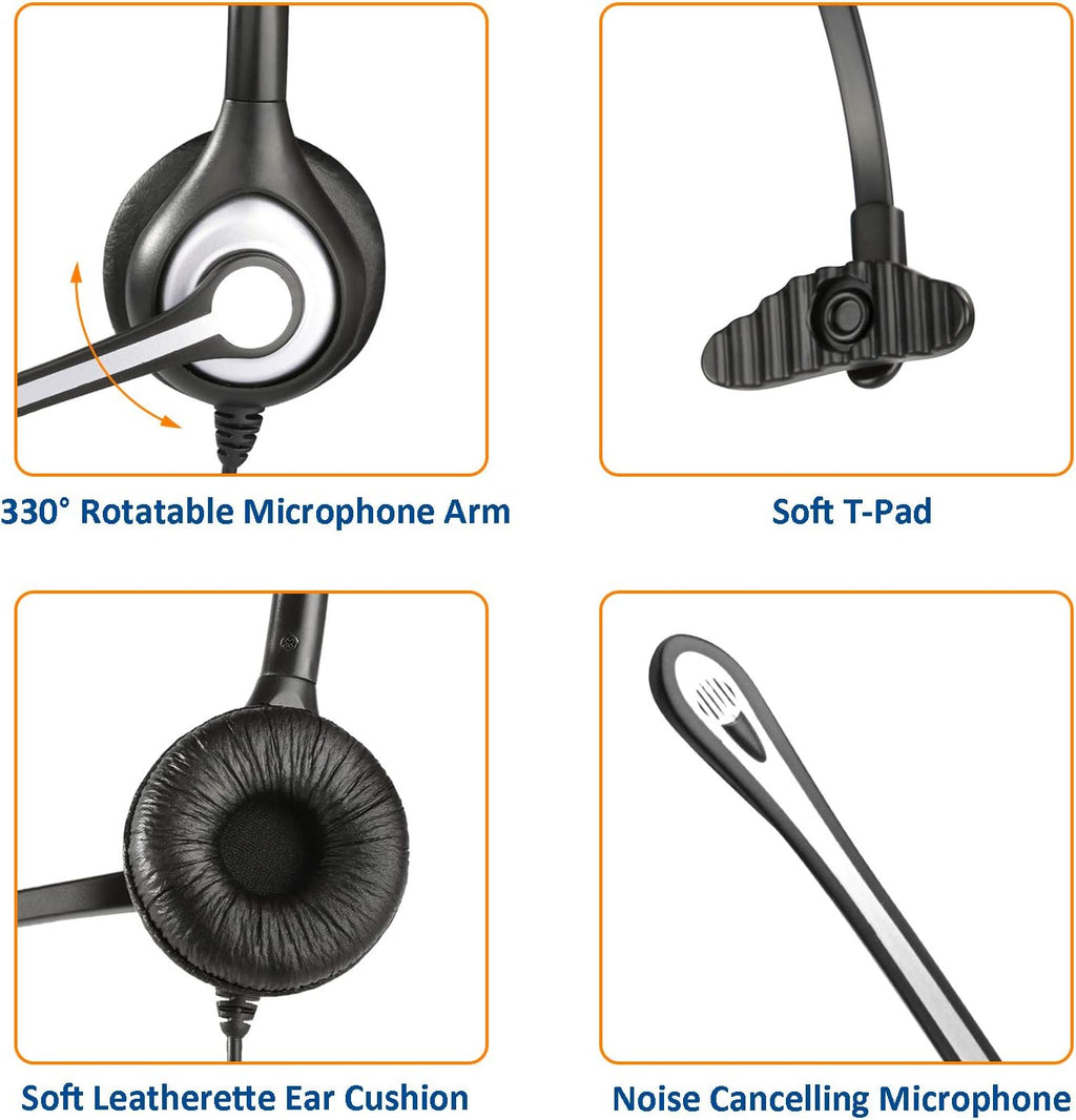 Wantek Corded Telephone Headset Mono w/Noise Canceling Mic for ShoreTel Plantronics Polycom Zultys Toshiba NEC Aspire Dterm Nortel Norstar Meridian Siemens ROLM Packet8 Landline Deskphones(F600S2)