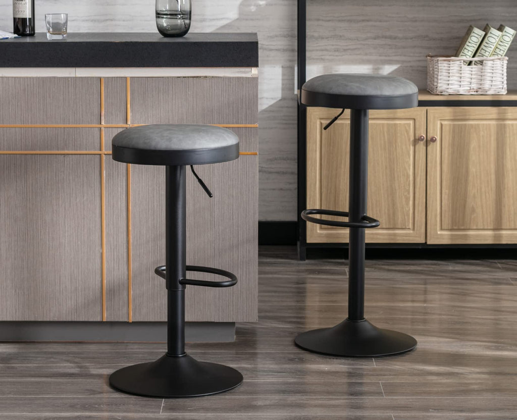 EALSON Modern Swivel Bar Stool Adjustable Counter Height Backless Barstools with Metal Base Leather Upholstered Round Bar Stool Chairs for Kitchen Island/Pub/Breakfast Bar, Beige 1PC