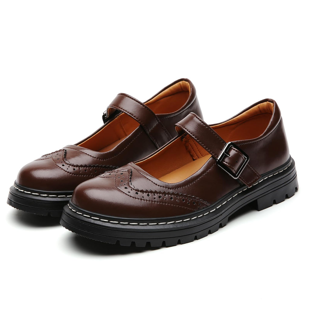 Mary Jane Shoes Women Platform Non-Slip Classics Round Toe Ankle Strap Comfort Casual Oxford Dress Work Mary Jane Flat Shoes
