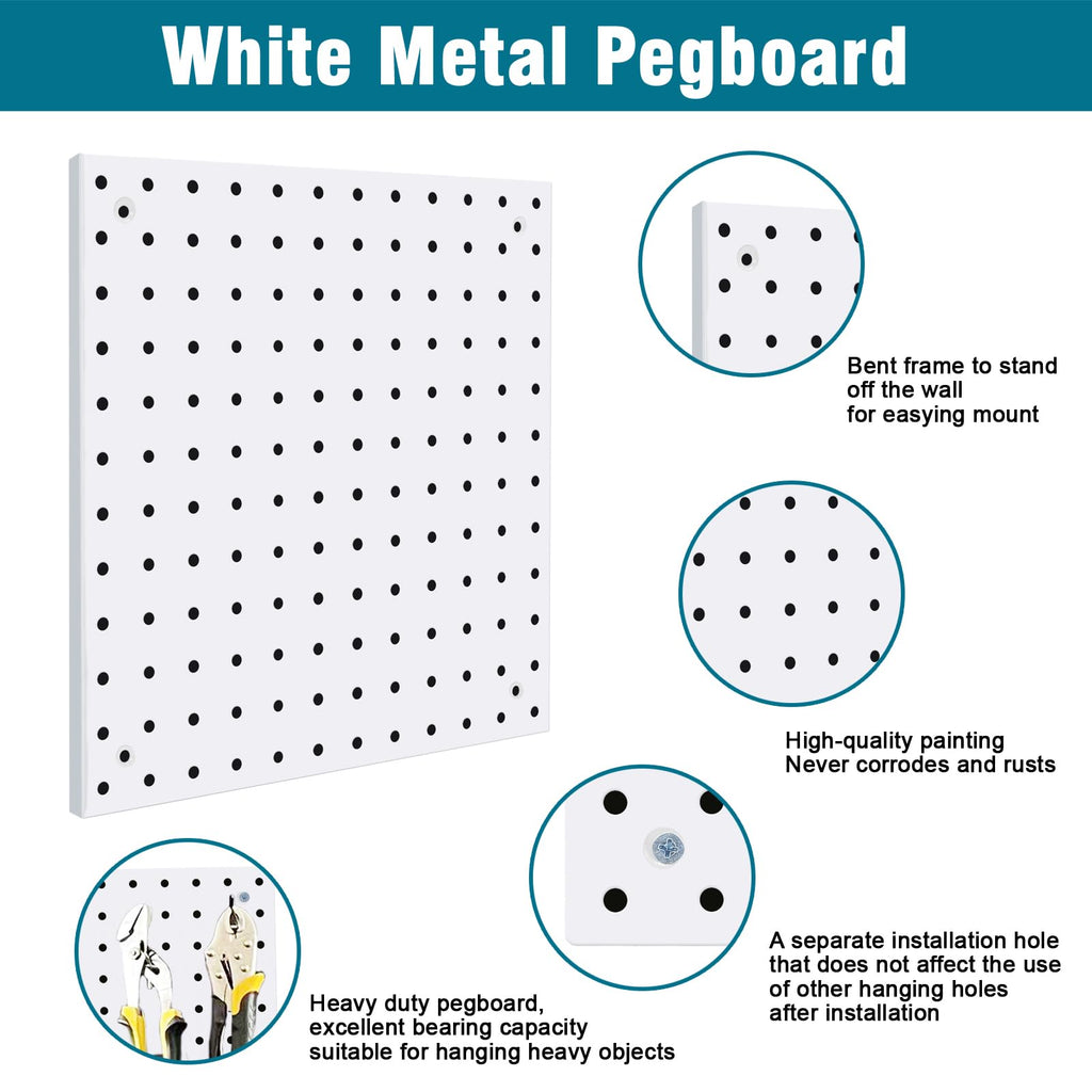 Peg Board,Steel Organization Panels, Ideal for Garage Tool Storage, Office Organization, Craft Room, Kitchen,Pack of 4 (Black, 4-12X12)