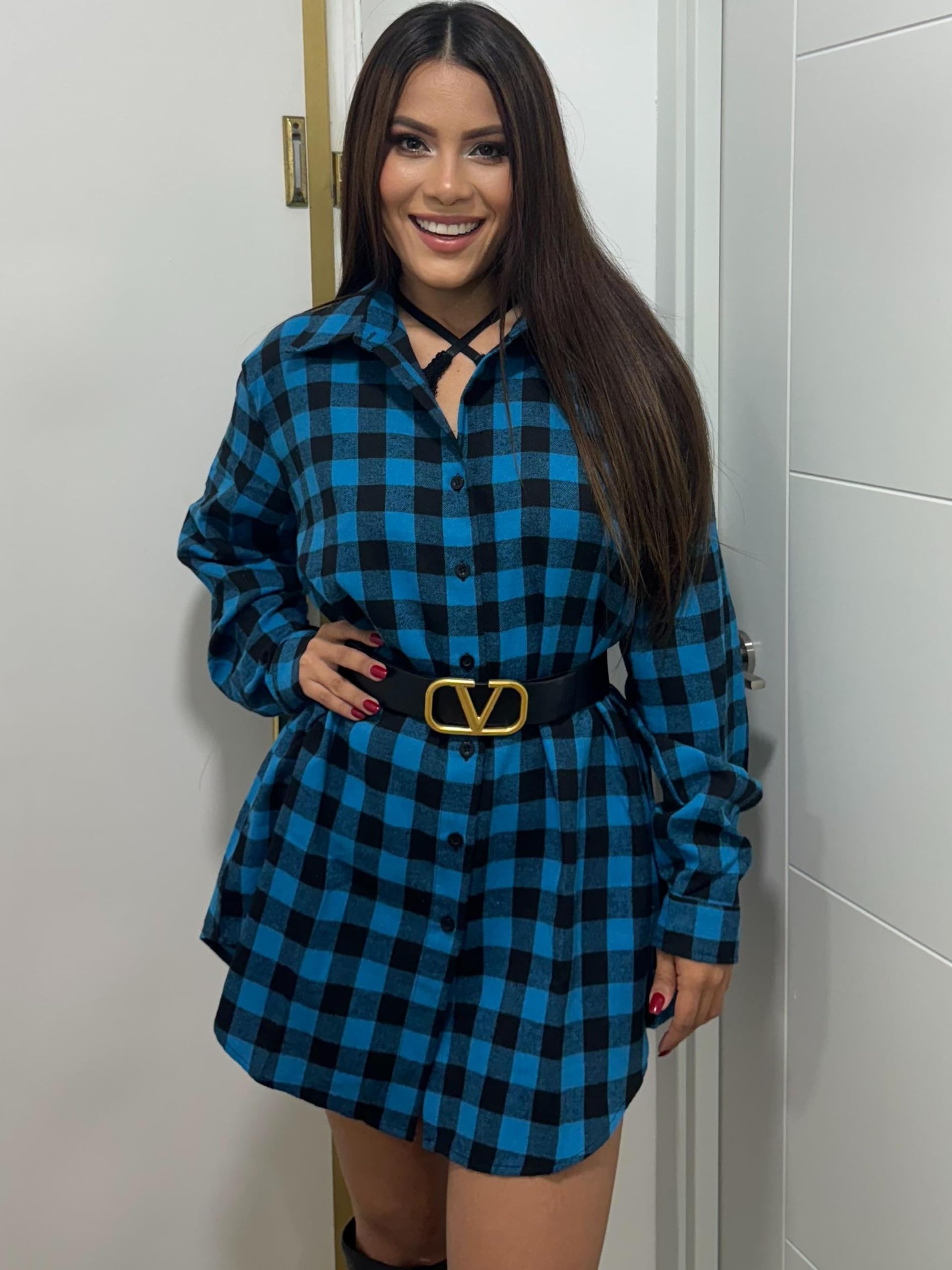 Zeagoo Womens Plus Size Flannel Shirts Plaid Shirts Long Sleeves Casual Button Down Collared Shacket Tops