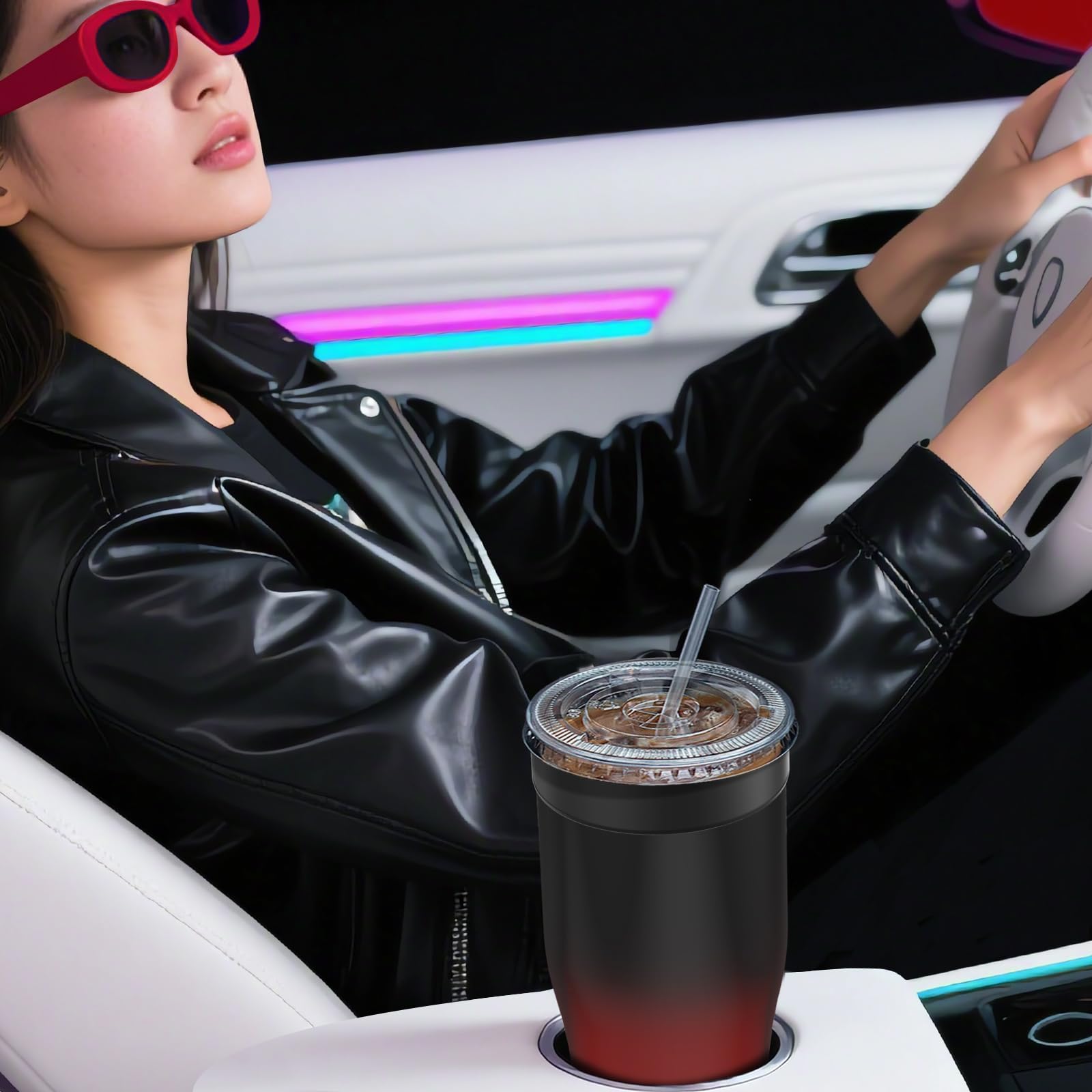 Universal Iced Coffee Sleeve - Upgraded Double Wall Reusable Stainless Steel Holder Sleeves Insulator for Cold Drinks Fits Starbucks Dunkin Donuts McDonalds Small Medium Large Cup (Aurora)