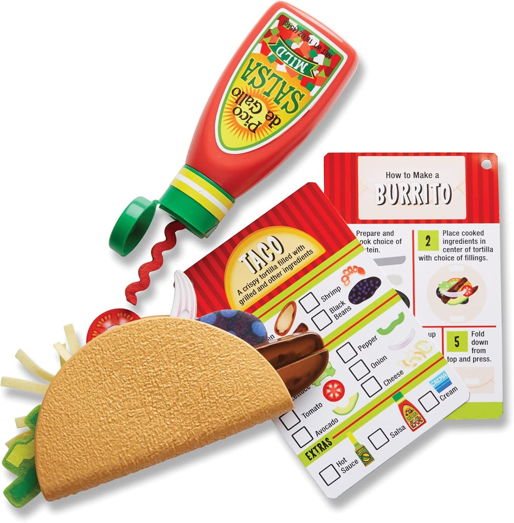 Melissa & Doug Fill & Fold Taco & Tortilla Set, 43 Pieces – Sliceable Wooden Mexican Play Food, Skillet, and More - FSC Certified