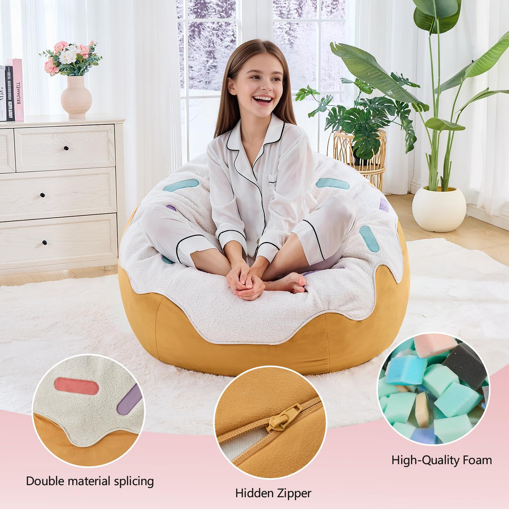 Sports Baseball Bean Bag Chair - Luxurious Bean Bag Chairs for Kids Teens Adults - Floor Sofa Couch with Filler - Plush BeanBag Furniture for Living Room Bedroom College Dorm - 32 Inch