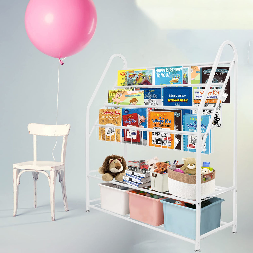 aboxoo Metal Kids Bookshelf Black Large Freestanding for Children Room 32 in Toy Organizer Large Stable Bookcase Bookstore Library Book Unit Storage Kids Bed Living Room