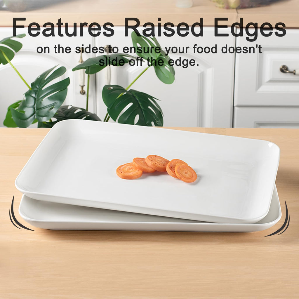 DELLING Large Serving Platter Set of 3, 16/14/12 Inch Porcelain Serving Trays for Party - Black Ceramic Rectangular Platters for Entertaining,Platter for Thanksgiving Christmas, Dishwasher Oven Safe