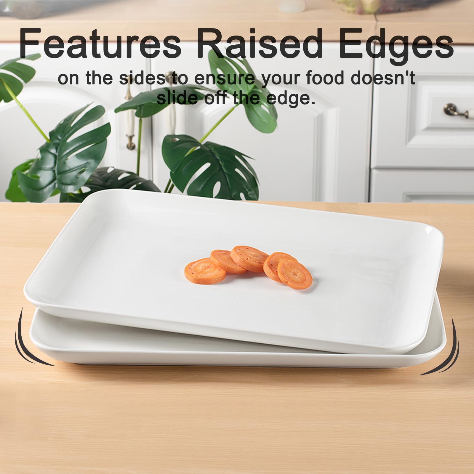 DELLING Large Serving Platter Set of 3, 16/14/12 Inch Porcelain Serving Trays for Party - Black Ceramic Rectangular Platters for Entertaining,Platter for Thanksgiving Christmas, Dishwasher Oven Safe